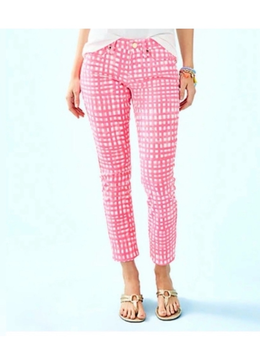 Lilly Pulitzer Pink & White Gingham-Style Slim Jeans